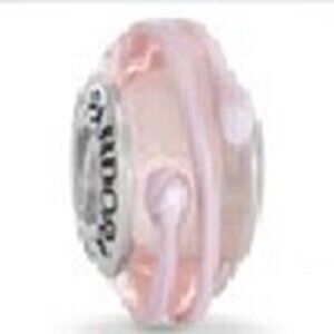 Pink Ribbon - Murano Glass Bead - Fits most Pandora or Troll Style Bracelets